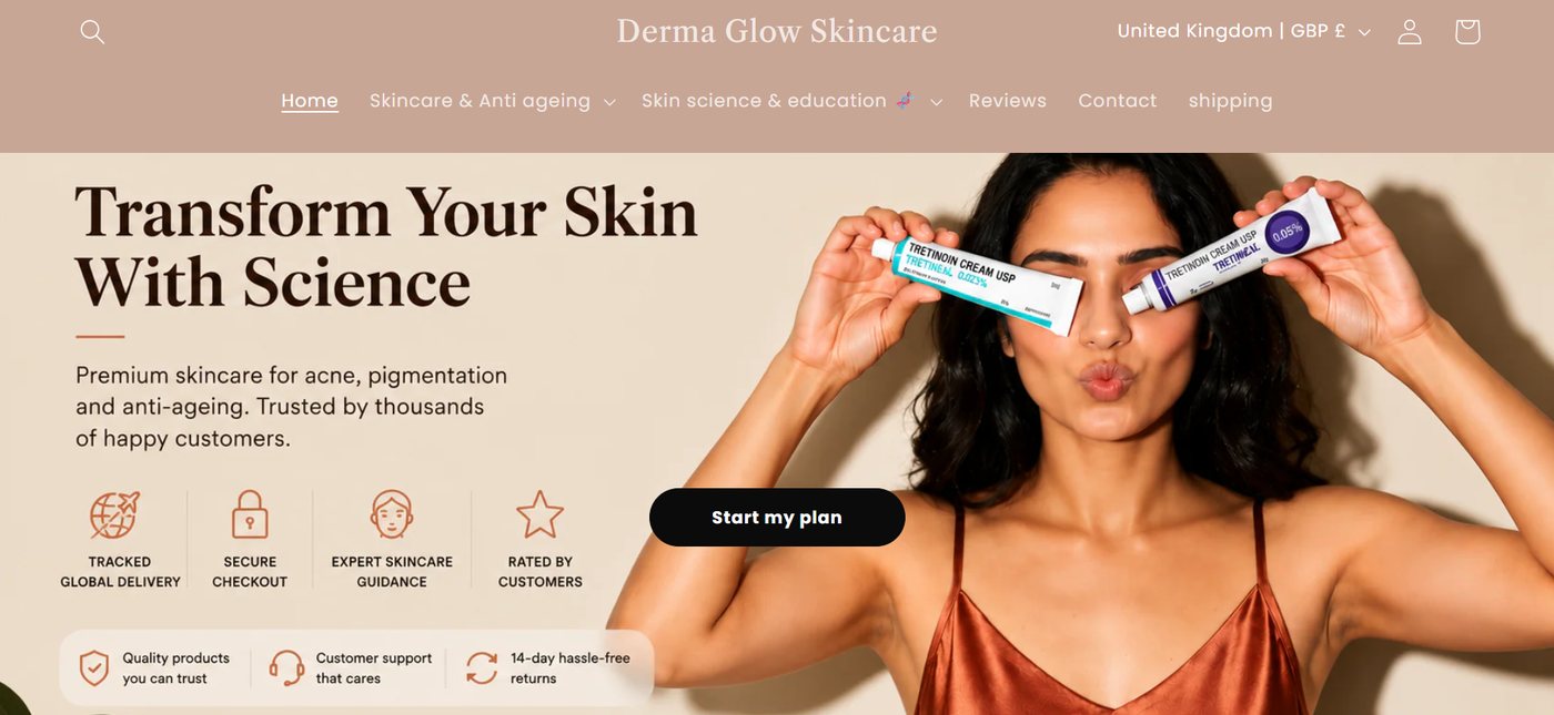 Derma Glow Skincare homepage